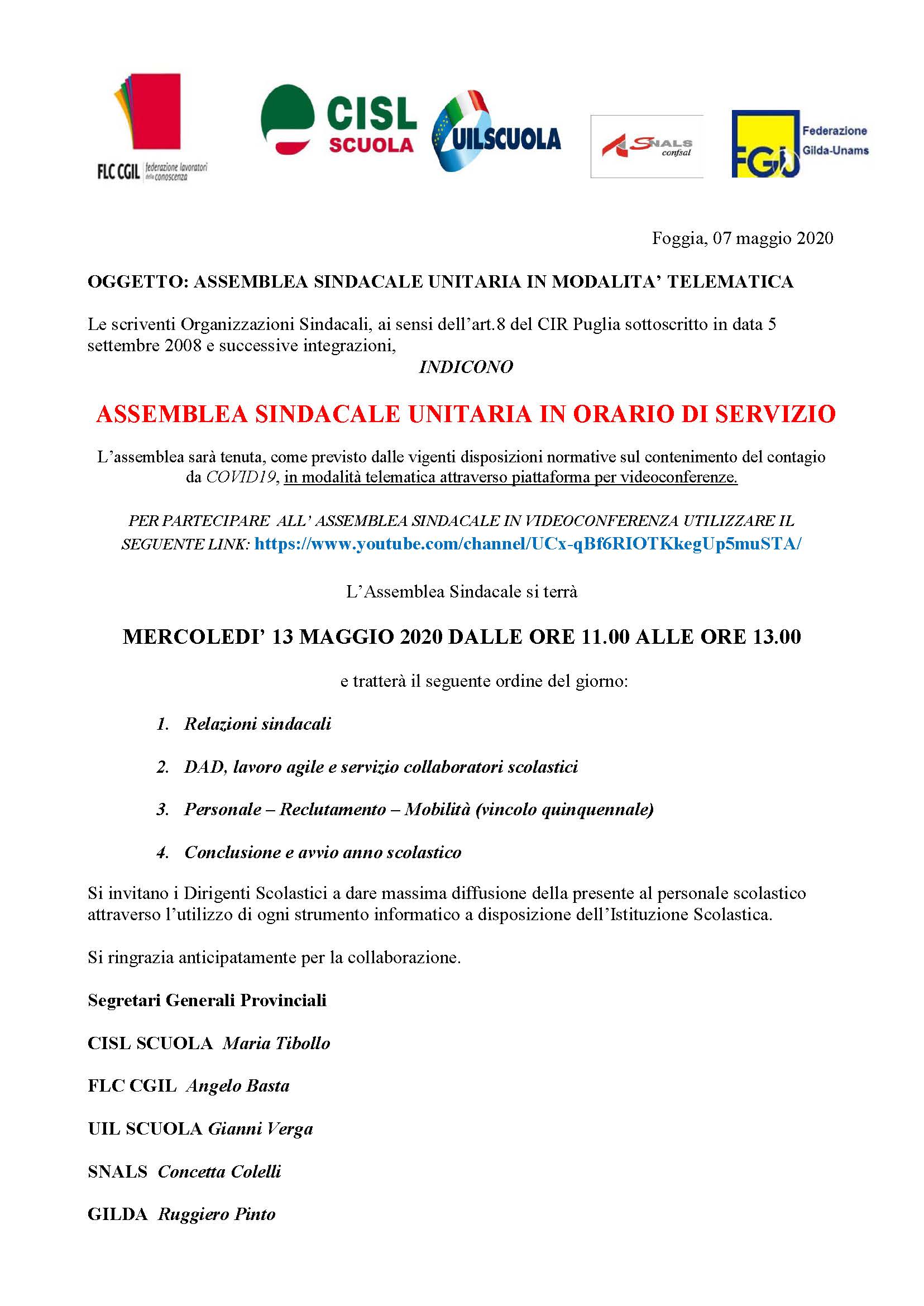 ASSEMBLEA SINDACALE 13 5 2020